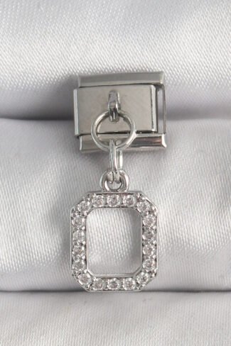 316L Çelik Gümüş Renk Sallantı Zirkon Taşlı Kare Model Nomination Charm