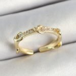Pirinç Düğüm Figürlü Zirkon Taşlı Gold Renk Ayarlanabilir Kadın Yüzük
