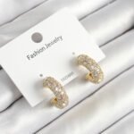 Pirinç Zirkon Taşlı Halka Model Gold Renk Kadın Küpe