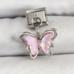 316L Çelik Gümüş Renk Pembe Kelebek Nomination Charm