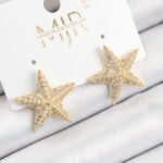 Pirinç Zirkon Taşlı Yıldız Model Gold Renk Kadın Küpe