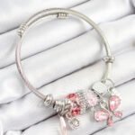 316L Çelik Pembe Zirkon Taşlı Kelebek Model Gümüş Renk Charm Bileklik