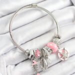 316L Çelik Pembe Zirkon Taşlı Balık Deniz Kabuğu Ve Deniz Yıldızı Model Gümüş Renk Charm Bileklik