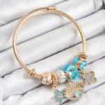 316L Çelik Mavi Zirkon Taşlı Yıldız Göz Ve Yonca Model Gold Renk Charm Bileklik