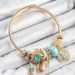 316L Çelik Mavi Zirkon Taşlı Balık Deniz Kabuğu Ve Deniz Yıldızı Model Gold Renk Charm Bileklik
