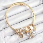 316L Çelik Beyaz Zirkon Taşlı Kelebek Model Gold Renk Charm Bileklik