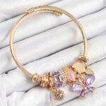 316L Çelik Mor Zirkon Taşlı Kelebek Model Gold Renk Charm Bileklik
