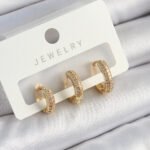 Pirinç Zirkon Taşlı Yıldız Model Gold Renk 3'lü Çift Kadın Küpe Set