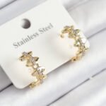316L Çelik Zirkon Taşlı Çit Halka Model Gold Renk Kadın Küpe