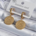 316L Çelik Gold Renk Pentagram İşleme Model Kadın Küpe