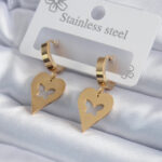 316L Çelik Gold Renk Kalp Model Kelebek İşleme Kadın Küpe