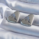 Gümüş Renk Kırık Kalp Model Pirinç Kadın Küpe