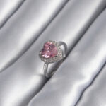 Pirinç Gümüş Renk Pembe Zirkon Taş Kalp Charm Model Kadın Yüzük