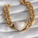 316L Çelik Gold Renk Pembe 3D Kalp Model Zirkon Taşlı Kadın Bileklik