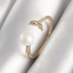 Pirinç Gold Renk İnci Top Figür Balık Kuyruğu Model Kadın Yüzük