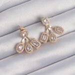 Pirinç Gold Renk Zirkon Taşlı Geometrik Model Küpe