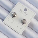 Xuping Gümüş Renk Minimal Bombeli Oval Küpe