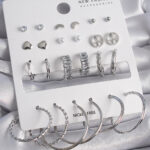 Pirinç Gümüş Renk Zirkon Taşlı 12 Çift Kadın Küpe Seti