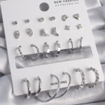 Pirinç Gümüş Renk 12 Çift Kadın Küpe Seti