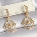 Pirinç Gold Renk Zirkon Taşlı Göz Model Kadın Küpe