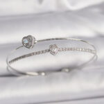 Pirinç Gümüş Renk Zirkon Taşlı Kalp Model Kadın Bileklik