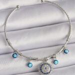 Pirinç Gümüş Renk Sallantı Zirkon Taşlı Nazar Boncuk Figür Charm Bileklik