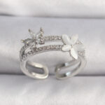 Pirinç Gümüş Renk Zirkon Taşlı Çiçek Model VIP Seri Kadın Yüzük