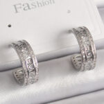 Pirinç Gümüş Renk Zirkon Taşlı İşleme Detay Halka Model Kadın Küpe