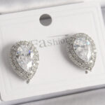 Pirinç Gümüş Renk Zirkon Taşlı Damla Model Kadın Küpe