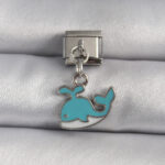 316L Çelik Gümüş Renk Sallantı Mavi Balina Model Nomination Charm