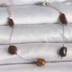 316L Çelik Gümüş Renk Zincir Kahverengi Doğaltaş Model Kadın Bileklik