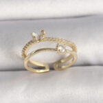 Pirinç Gold Renk Zirkon Taş Detaylı Kelebek Figür Ayarlanabilir Yüzük