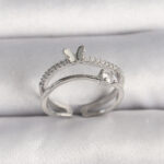 Pirinç Gümüş Renk Zirkon Taşlı Kelebek Figürlü Ayarlanabilir Yüzük