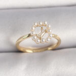 Pirinç Gold Renk Zirkon Taş Detaylı İncili Ayarlanabilir Yüzük