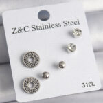 316L Çelik Gümüş Renk Zirkon Taşlı Labirent Model Kadın Küpe Seti