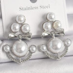 Pirinç Gümüş Renk Sallantı İncili Çapa Model Kadın Küpe