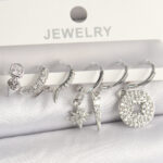 Pirinç Gümüş Renk Zirkon Taşlı Çoklu Figür Kadın Küpe Seti