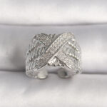 Pirinç Gümüş Renk Ayarlanabilir Zirkon Taşlı X Model Kadın Yüzük