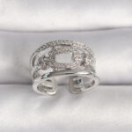 Pirinç Gümüş Renk Ayarlanabilir Zirkon Taşlı Gemici Düğüm Model Kadın Yüzük