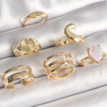 Pirinç Gold Renk Pembe Damla Mineli Sarmal İşleme Detaylı 6'Lı Kadın Yüzük Seti