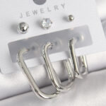 Pirinç Gümüş Renk Halka Model Zirkon Taşlı Topçuk Detay Kadın Küpe Seti