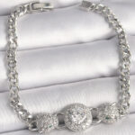 Pirinç Gümüş Renk Zirkon Taşlı Leopar Figür Zincir Model Kadın Bileklik