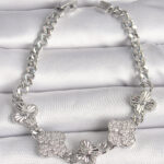 Pirinç Gümüş Renk Zincir Yonca Model Kadın Bileklik