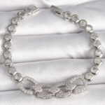 Pirinç Gümüş Renk Zirkon Taşlı Daire Zincir Model Kadın Bileklik