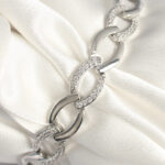 Pirinç Gümüş Renk Zirkon Taşlı Oval Zincir Model Kadın Bileklik