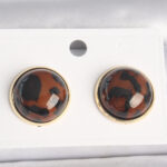 Pirinç Gold Renk 3D Daire Leopar Model Kadın Küpe