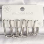 316L Çelik Gümüş Renk Kare Model Kadın Küpe Seti