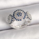 Pirinç Gümüş Renk Zirkon Taşlı Nazar Boncuk Model Ayarlanabilir Kadın Yüzük