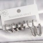 316L Çelik Gümüş Renk Kalp Halka Model Kadın Küpe Seti