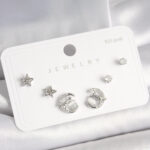 925 Ayar Gümüş Çivi Zirkon Taşlı Hilal Yıldız Model Kadın Küpe Seti